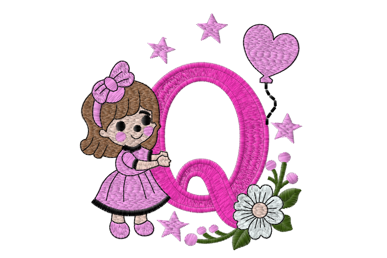 Letter Q Girl Machine Embroidery Design