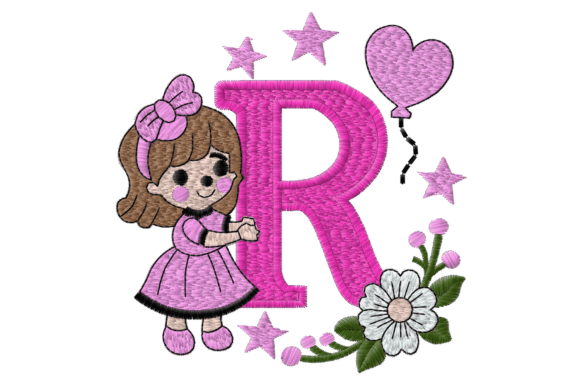 Letter R Girl Machine Embroidery Design
