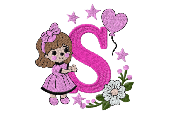 Letter S Girl Machine Embroidery Design