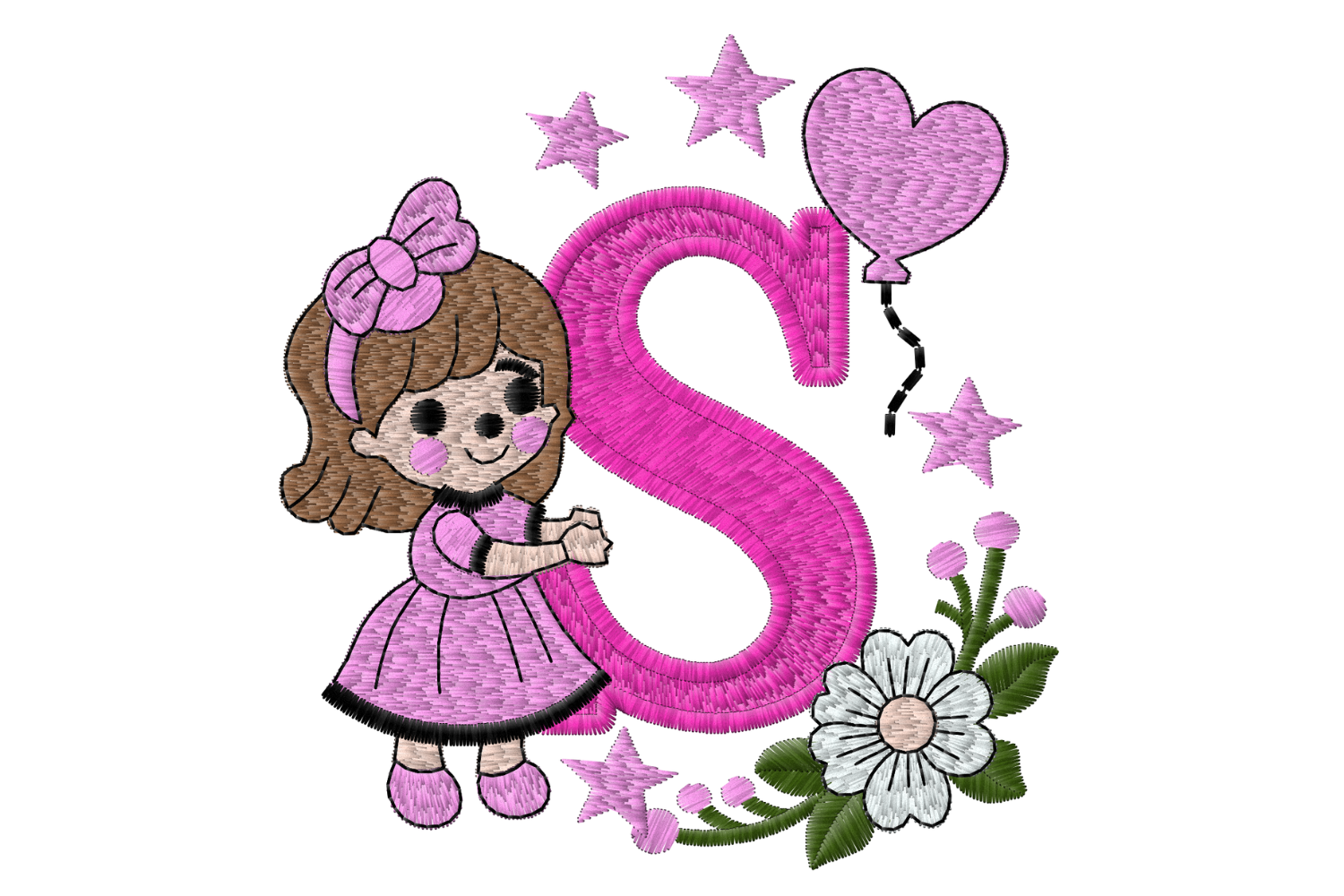 Letter S Girl Machine Embroidery Design