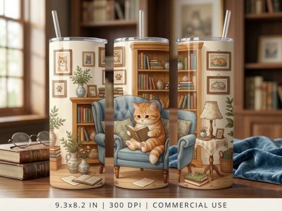 Library Cat Cute Animal Tumbler Design