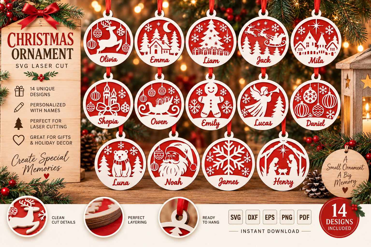 Name Christmas Ornament SVG Laser Cut laser cut file