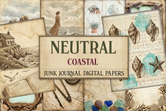 Neutral Coastal Junk Journal Pages