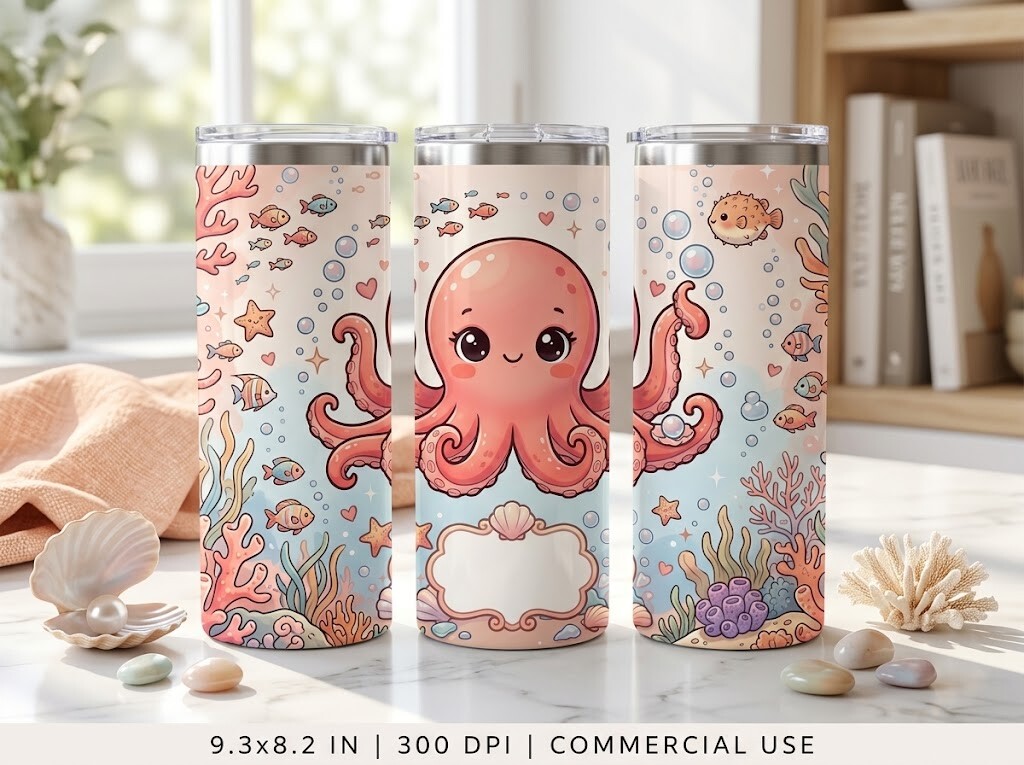 Ocean Octopus Cute Animal Tumbler Design