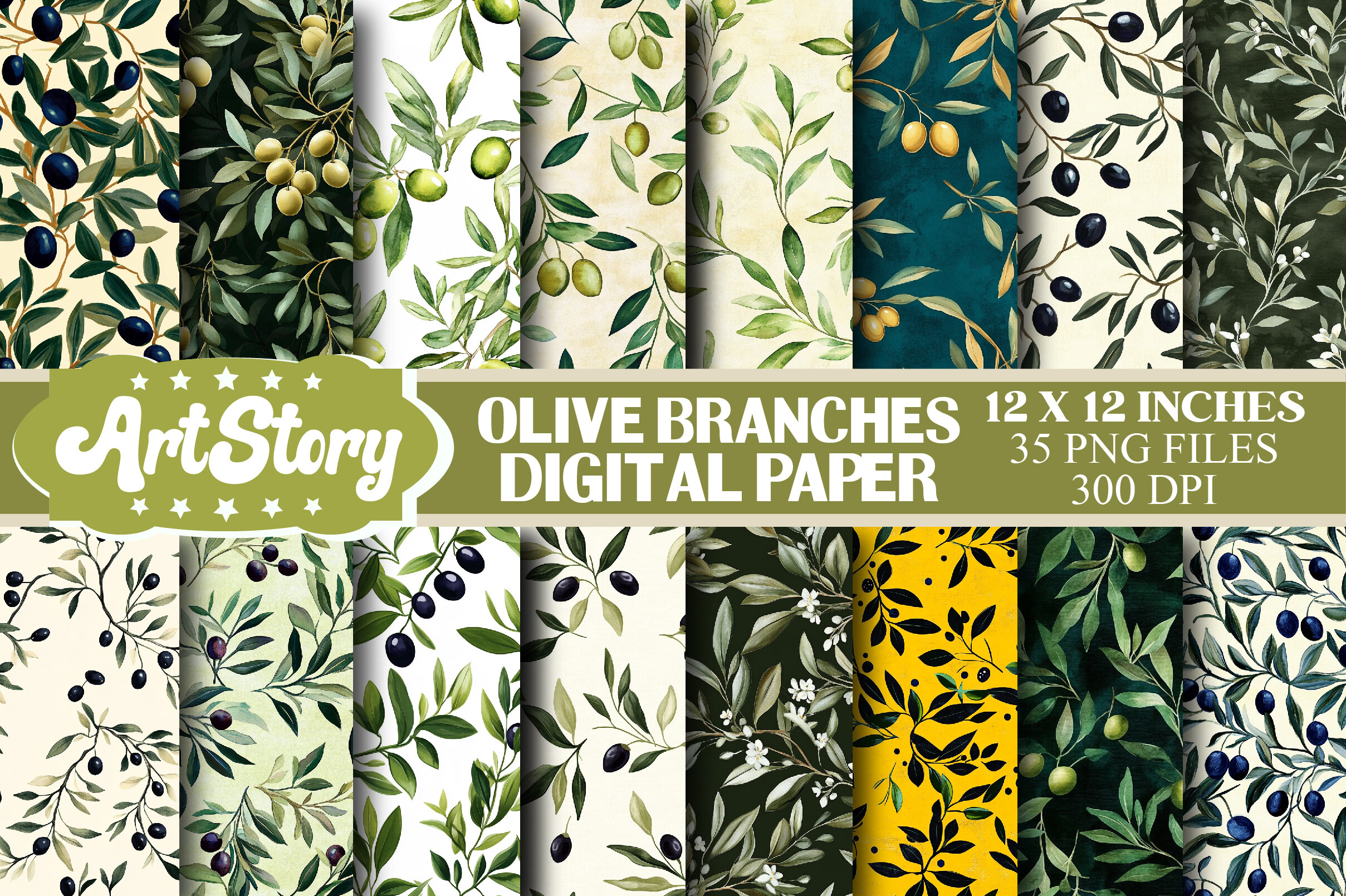 Olive Branches Patterns Digital Papers
