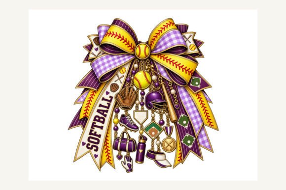 Ornate Softball Charm Bow PNG