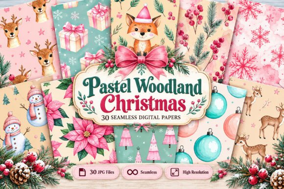 Pastel Woodland Christmas Digital