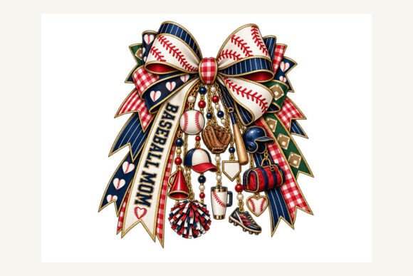 Patriotic Baseball Mom Charm Bow PNG