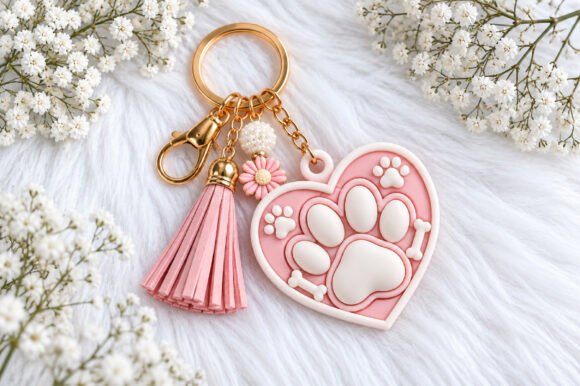 Paw Print Heart Keychain 3D STL – Dog Lover Gift STL File for FDM Printing - Image 1