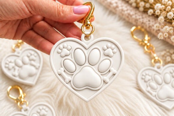 Paw Print Heart Keychain 3D STL – Dog Lover Gift STL File for FDM Printing - Image 2