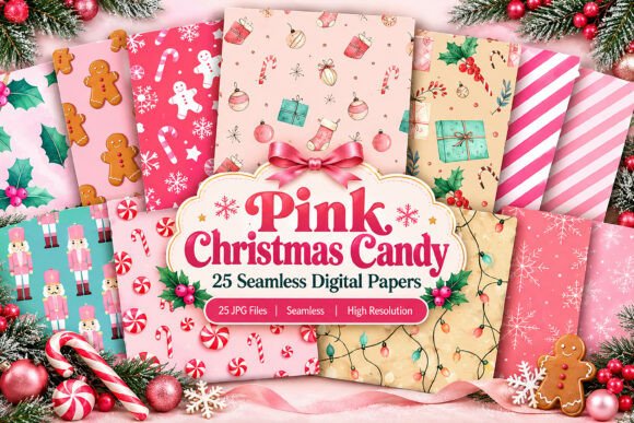 Pink Christmas Candy Digital Seamless