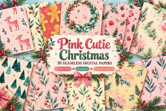 Pink Cutie Christmas Digital Seamless