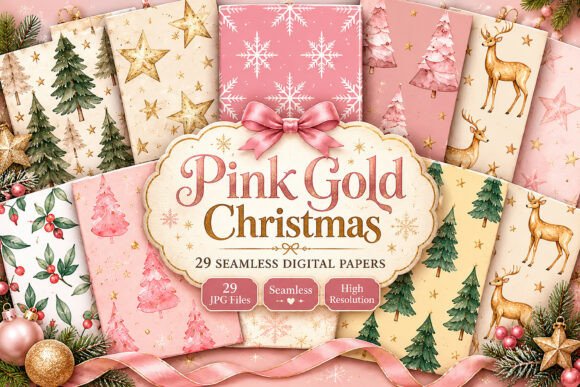 Pink Gold Christmas Digital Seamless