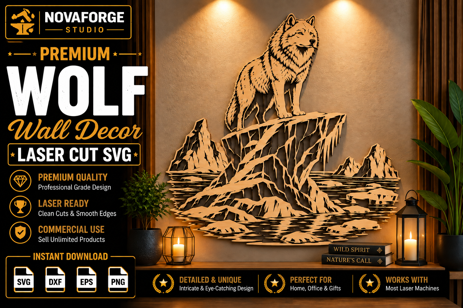 Premium Wolf Wall Decor SVG