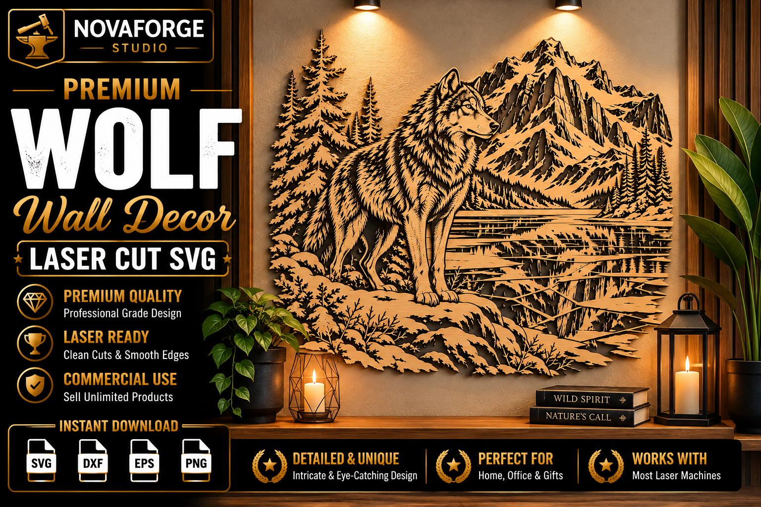 Premium Wolf Wall Decor SVG