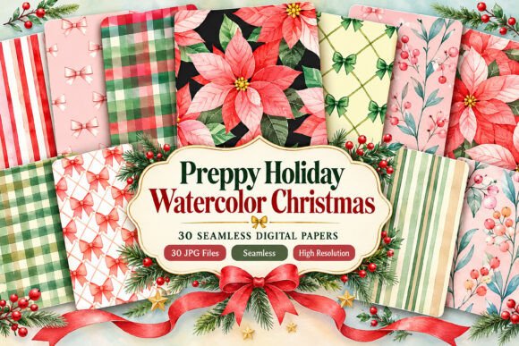 Preppy Holiday Watercolor Christmas