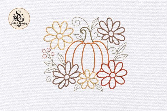 Pumpkin Floral Outline Embroidery
