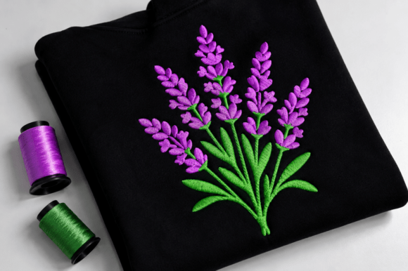 Purple Lavender Floral Embroidery Design