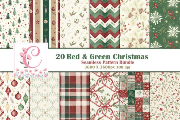 Red & Green Christmas Digital Paper