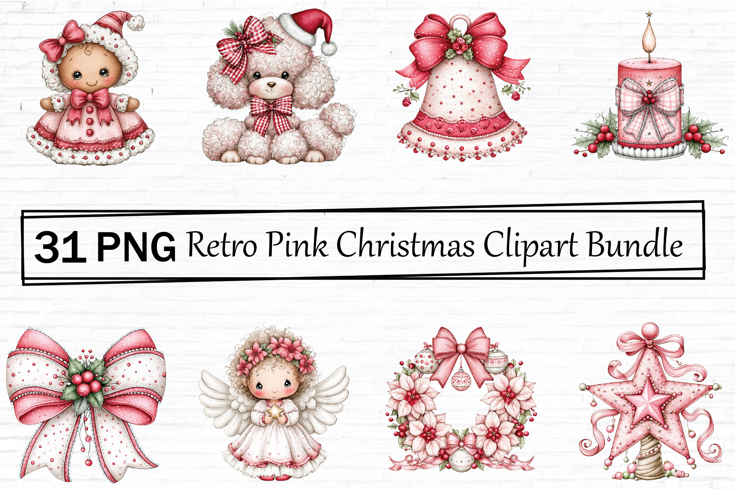 25 Lettering Graphics Calligraphy Retro Pink Christmas Clipart Bundle Graphic by Safiul Designs ...
