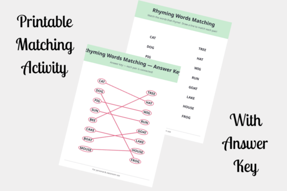 Rhyming Words Matching Activity Sheet