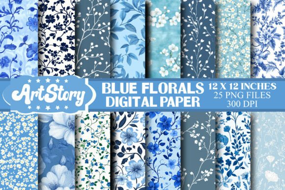 Romantic Blue Florals Digital Papers