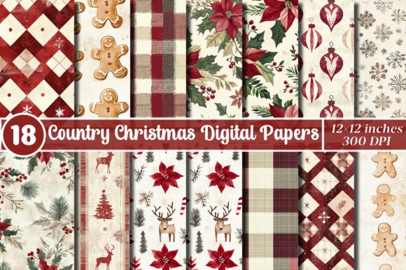 Rustic Country Christmas Digital Papers