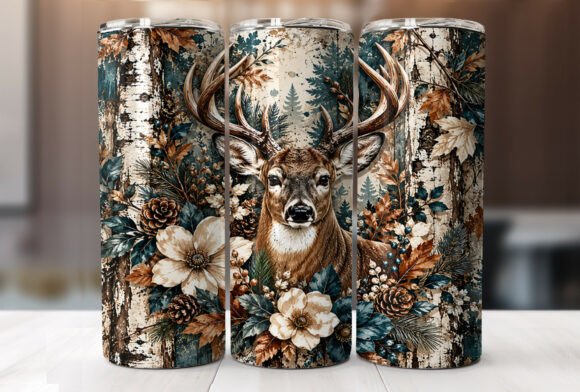 Rustic Forest Deer Floral Tumbler Wrap