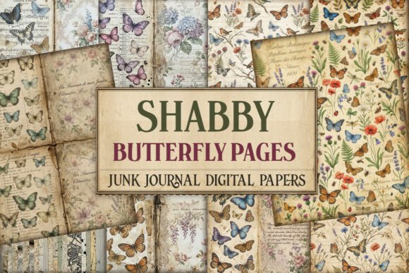 Shabby Butterfly Junk Journal Pages