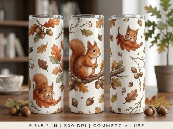 Squirrel Fall Cute Animal Tumbler Design