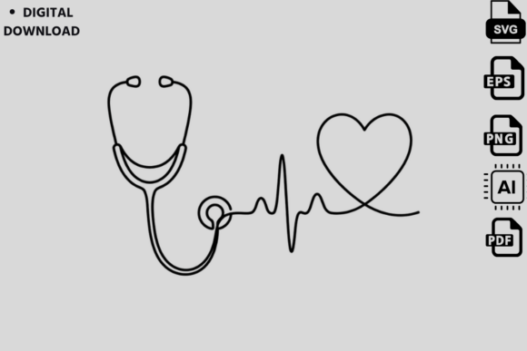Stethoscope Heart EKG Line Art SVG