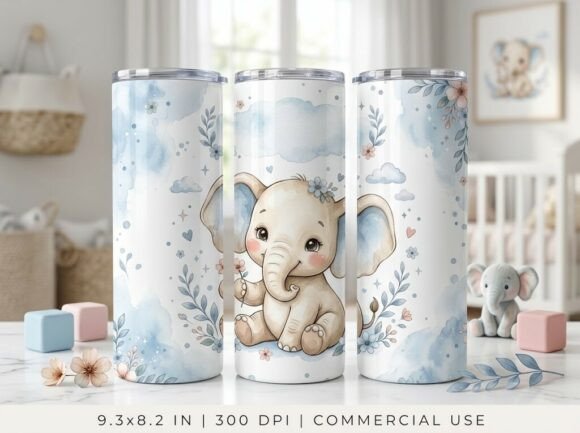 Tiny Elephant Cute Animal Tumbler Design