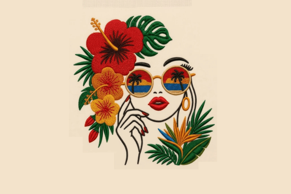 Tropical Woman Embroidery Design