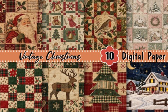 Vintage Christmas Patchwork Background