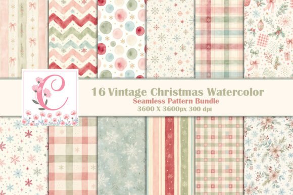 Vintage Christmas Watercolor Digital