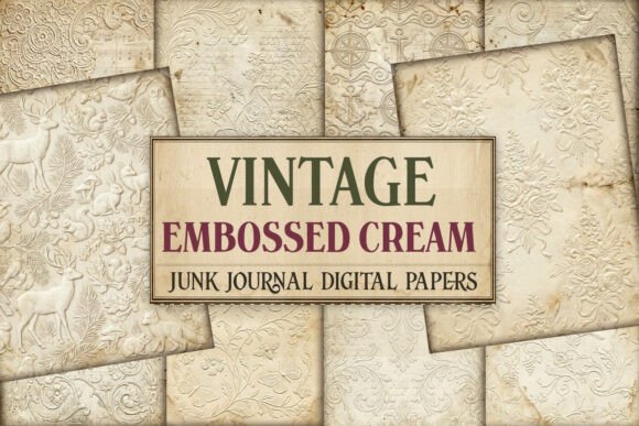 Vintage Embossed Cream Junk Journal Page