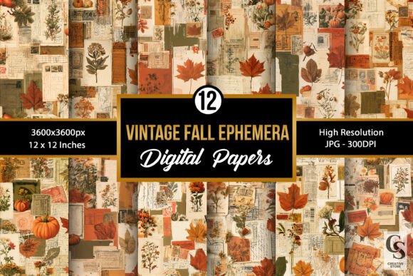 Vintage Fall Ephemera Seamless Pattern