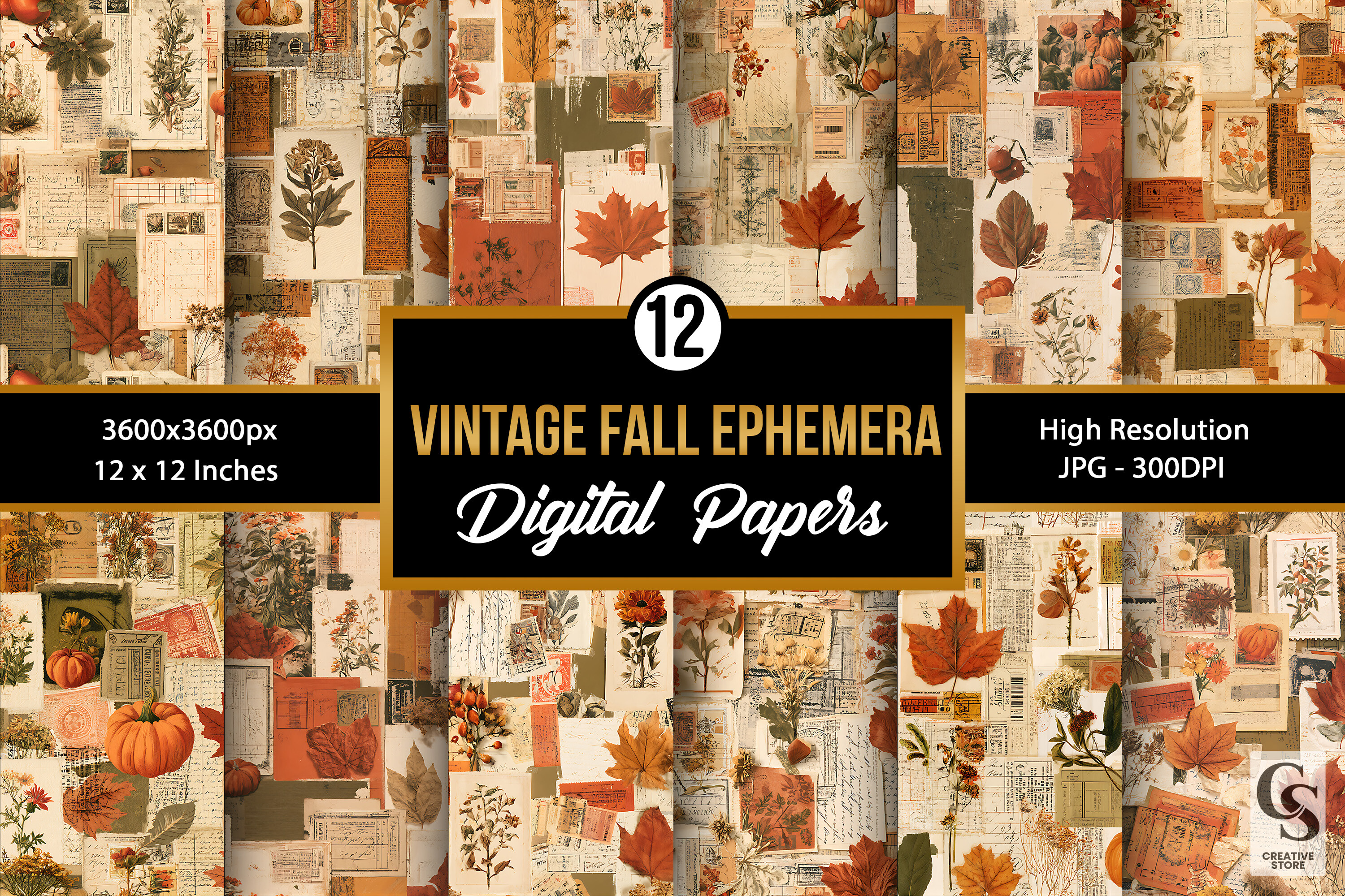 Vintage Fall Ephemera Seamless Pattern