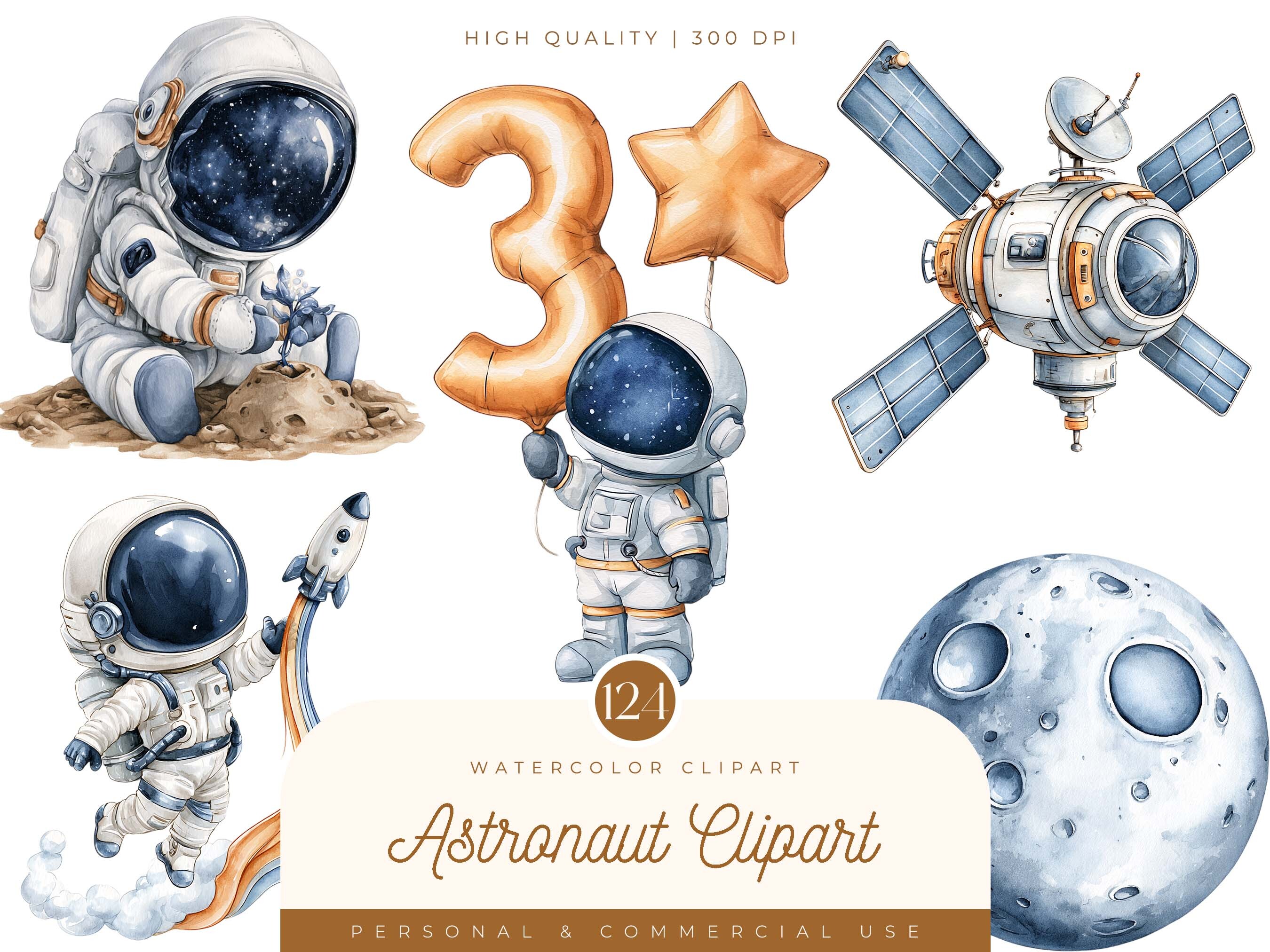 25 Lettering Graphics Calligraphy Watercolor Astronaut Clipart Bundle Graphic by SparkyDesignsUS ...