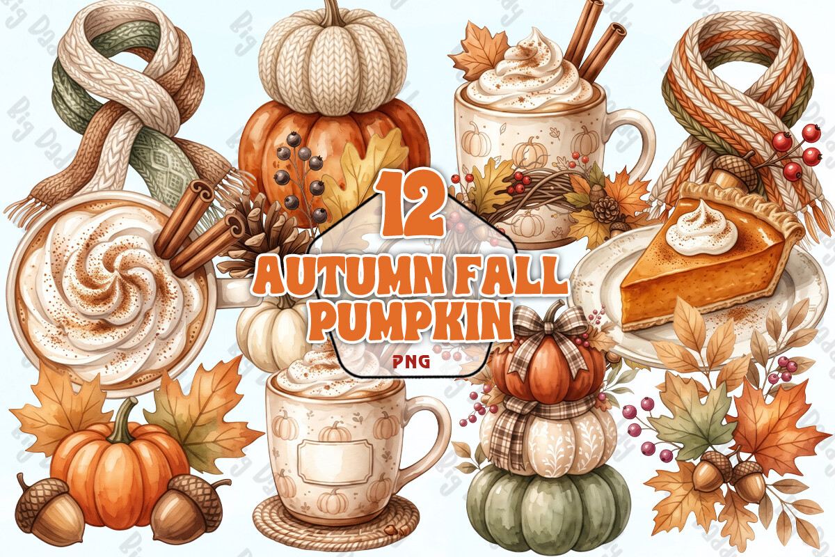 Watercolor Autumn Fall Pumpkin