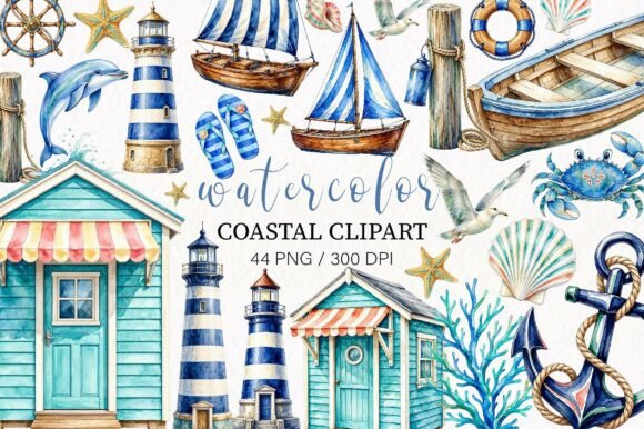 Watercolor Coastal Clipart