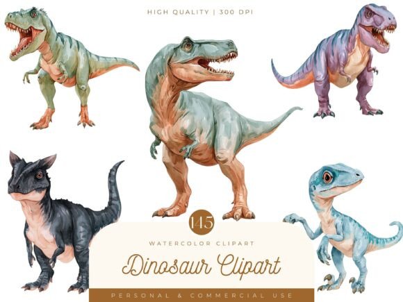 Watercolor Dinosaur Clipart Bundle