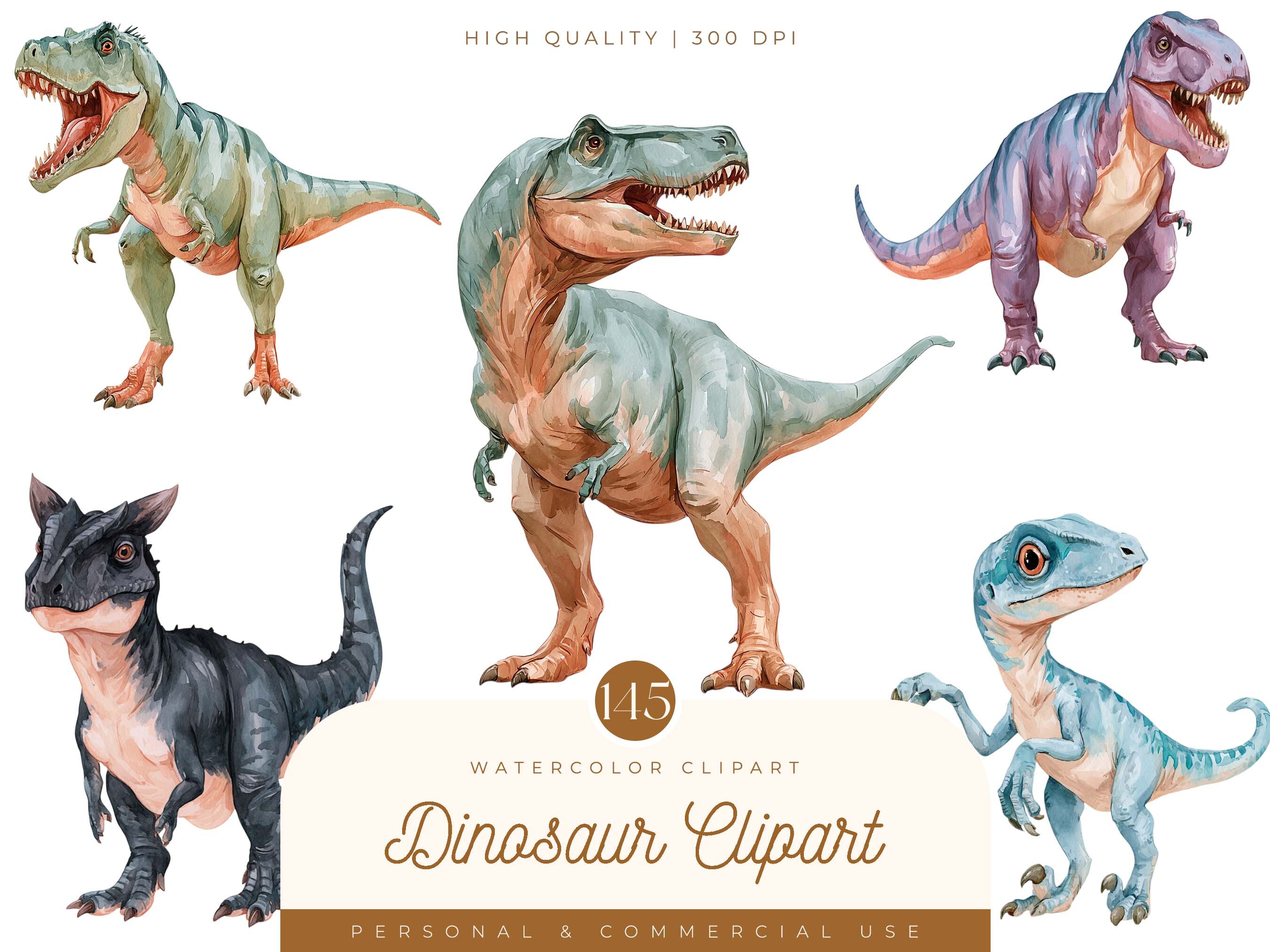 Watercolor Dinosaur Clipart Bundle
