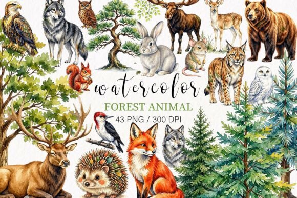 Watercolor Forest Animal Clipart