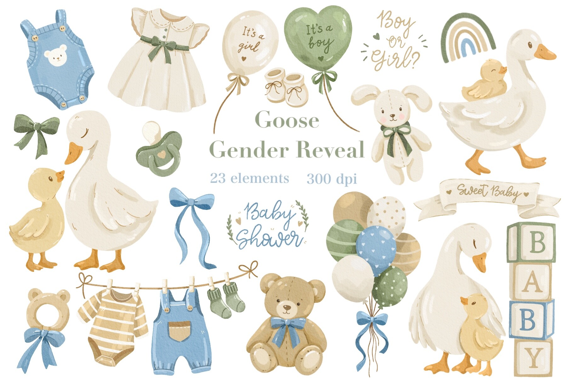 Watercolor Goose Baby Shower Clipart