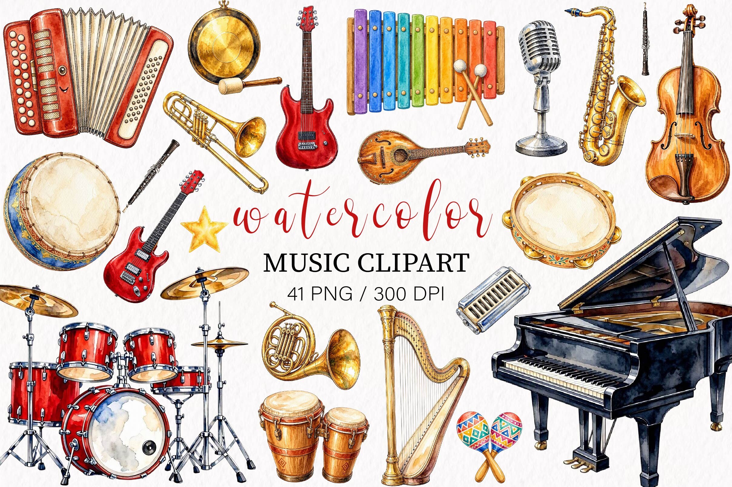 Watercolor Musical Instruments Clipart