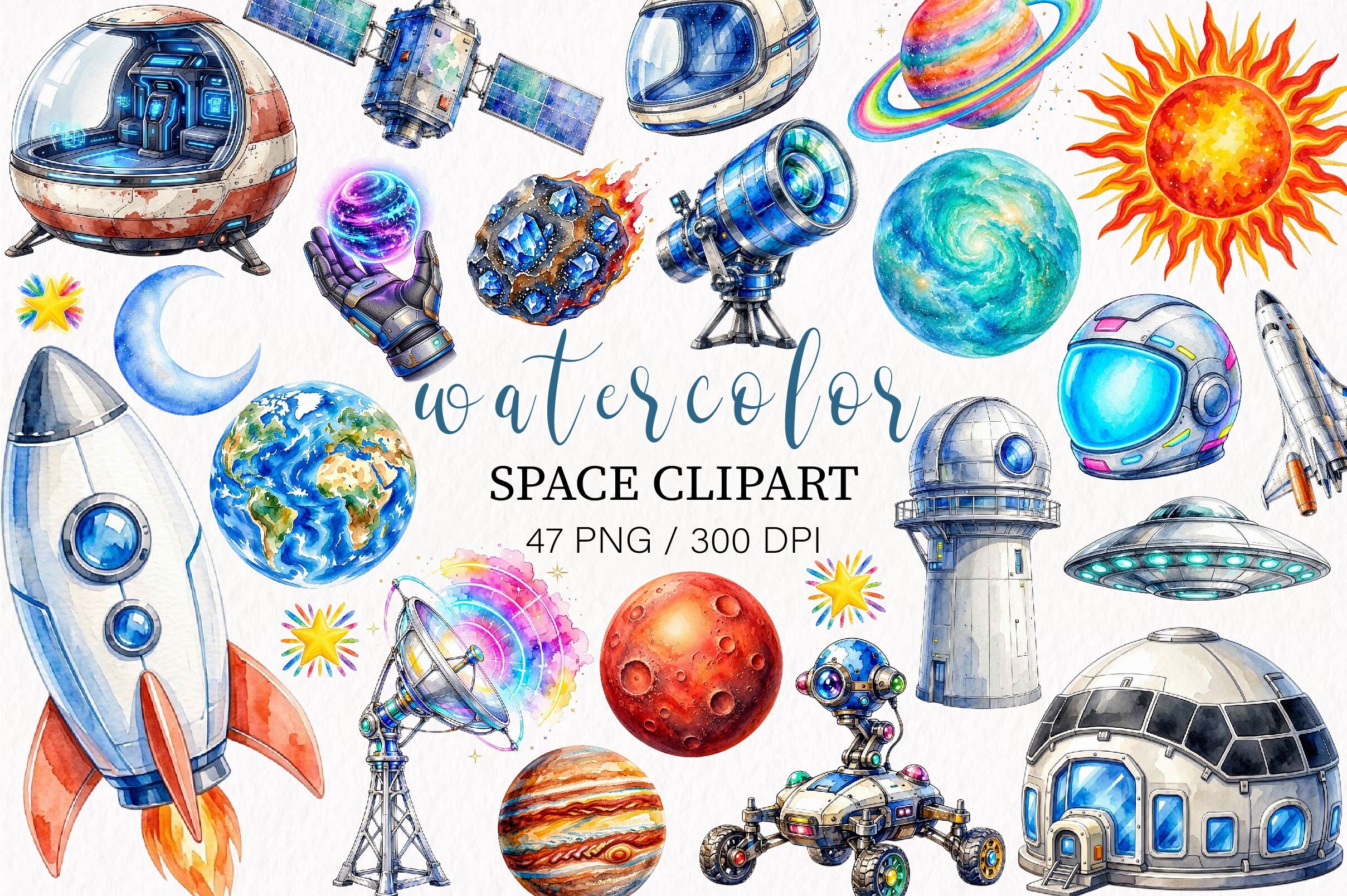 Watercolor Space Clipart PNG