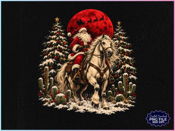 Western Cowboy Santa Riding Horse PNG
