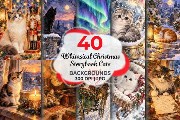Whimsical Christmas Storybook Cats