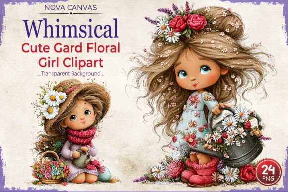 Whimsical Cute Garden Floral Girl Clipar